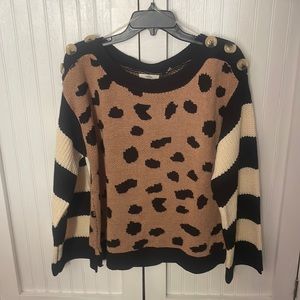 Entro brand woven leopard and striped sweater